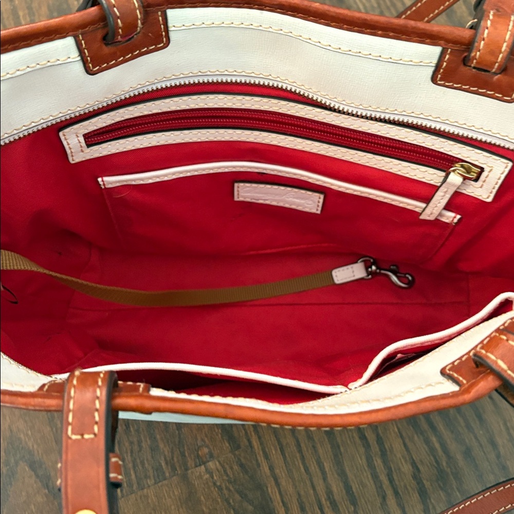 Dooney & Bourke White Saffiano and Brown Leather Accent Shopper Tote - Picture 6 of 10